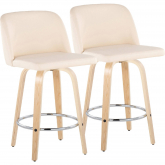 Toriano 26" Swivel Counter Stool in Natural Wood & Cream Leatherette with Chrome Footrest (Set of 2)